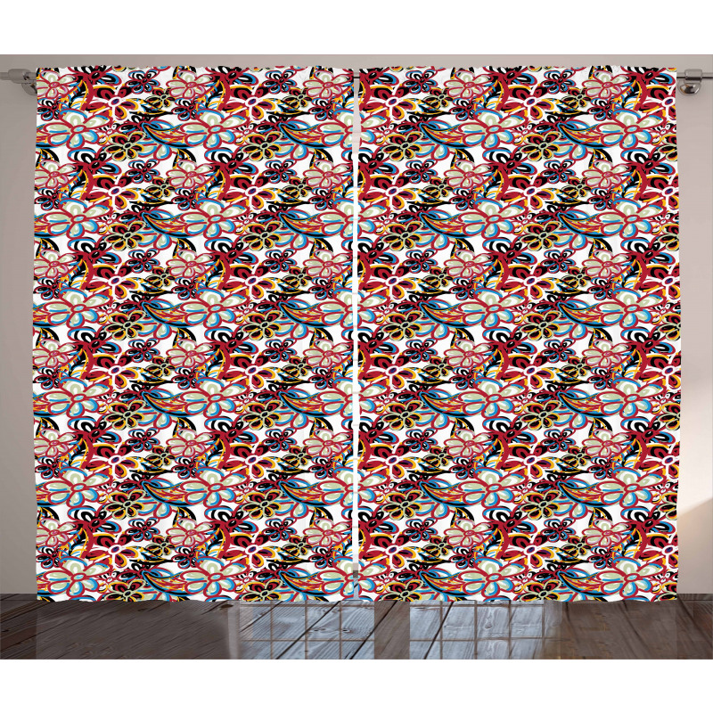 Cartoon Style Flowers Curtain