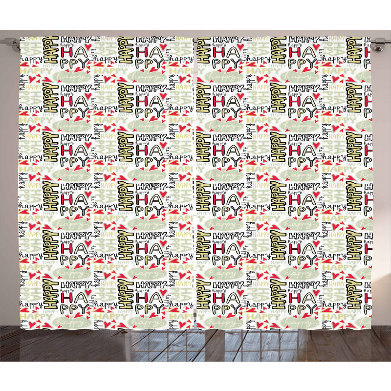 Happy Words with Hearts Curtain