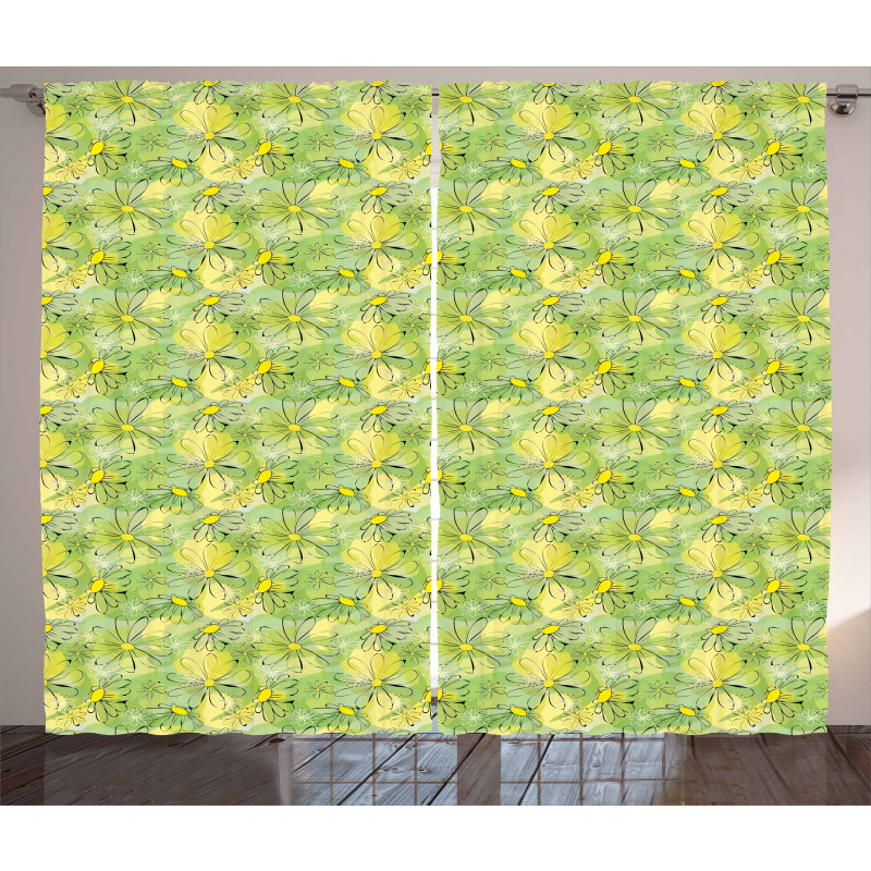 Doodle Daisy Branches Curtain