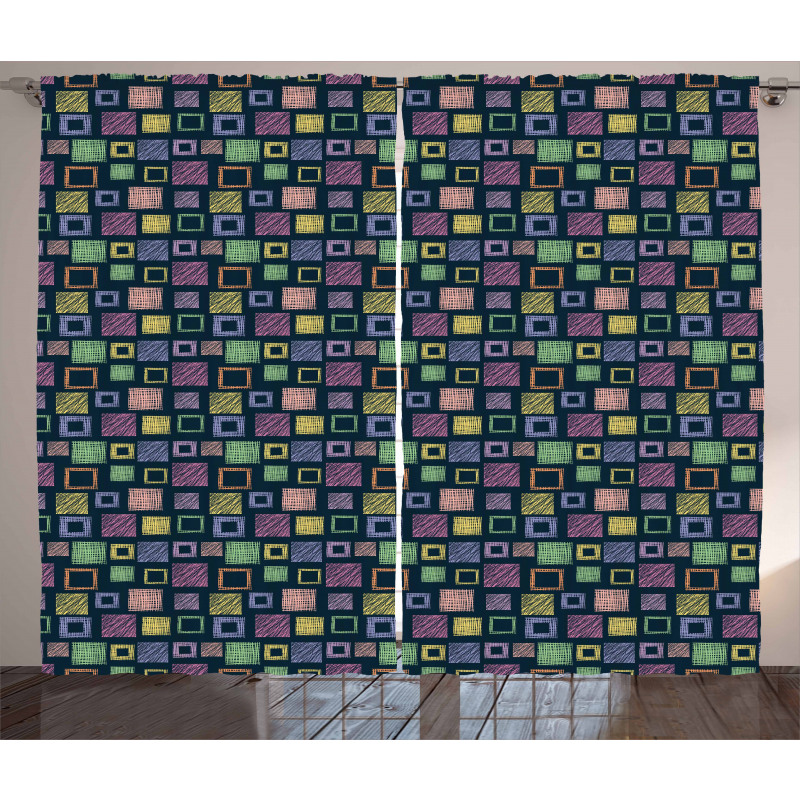 Hand Drawn Squares Curtain