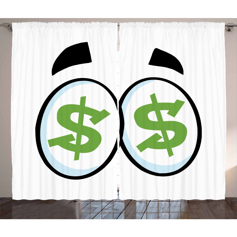 Green Dollar Signs Cartoon Curtain