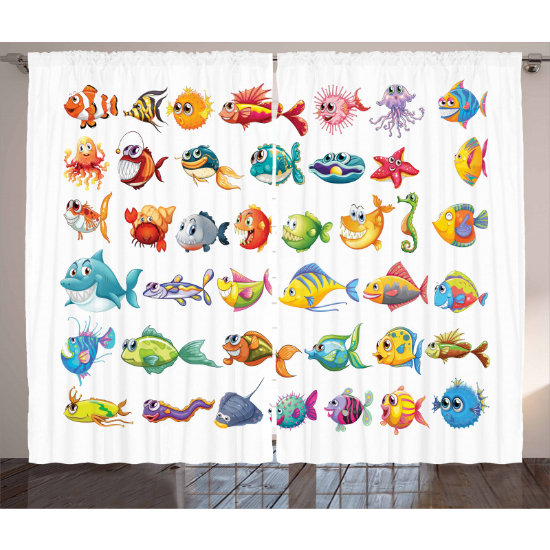 Happy Fish Abstract Curtain