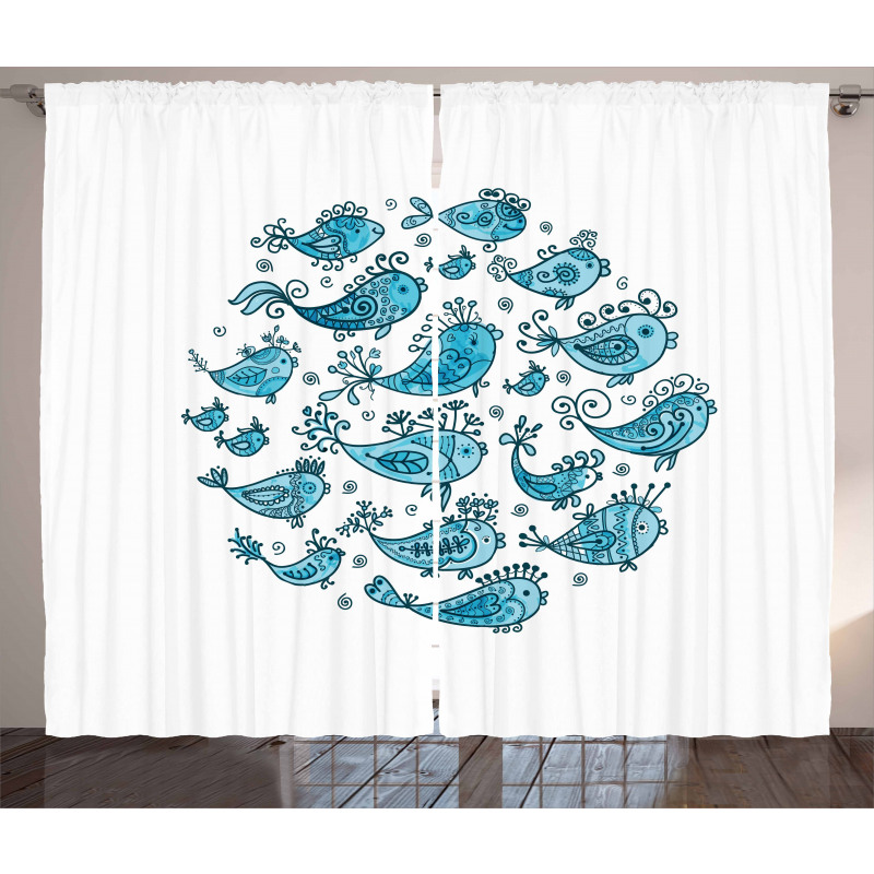 School of Fish Sketch Art Curtain