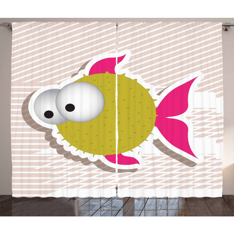 Comical Blowfish Huge Eyes Curtain