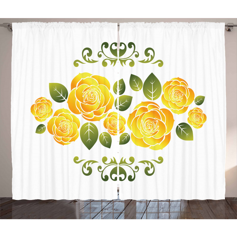 Roses with Swirl Frame Curtain