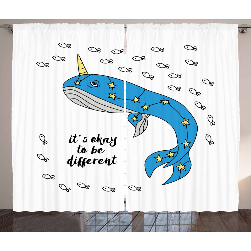 Blue Cartoon Whale Curtain
