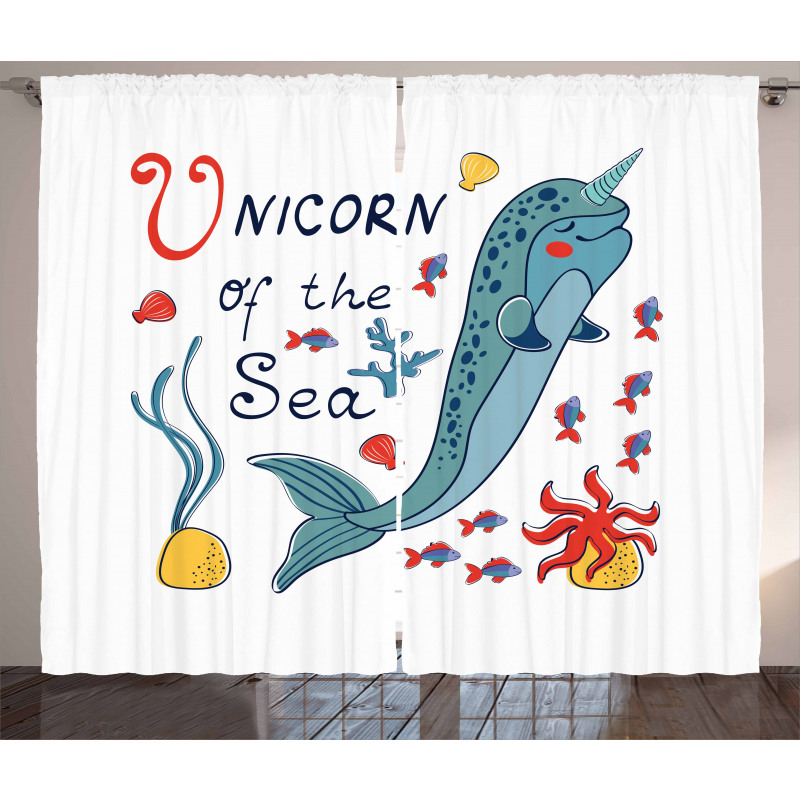 Colorful Swimming Whale Curtain
