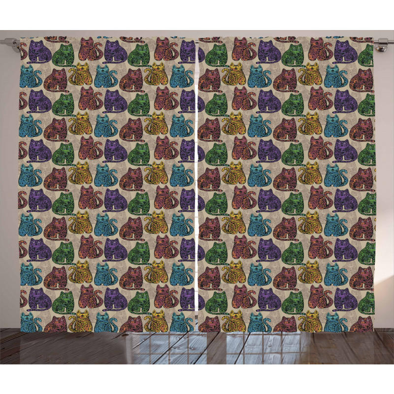 Colorful Cats Curtain