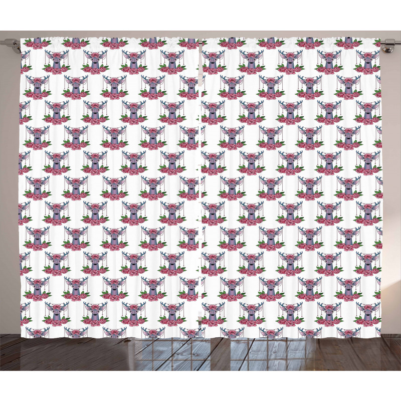 Deer Accessories Peonies Curtain