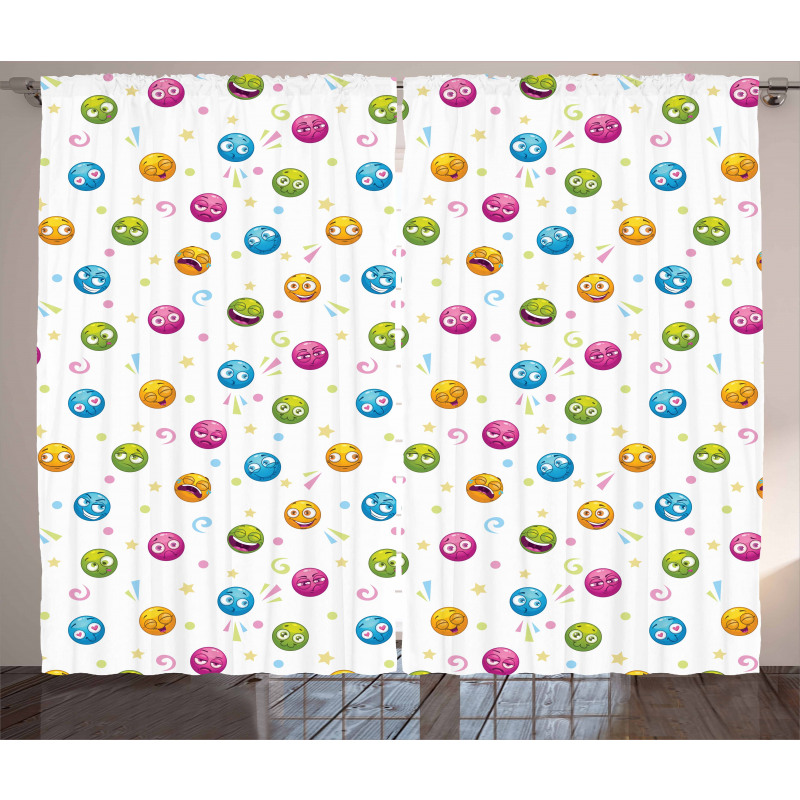 Colorful Round Fun Faces Curtain