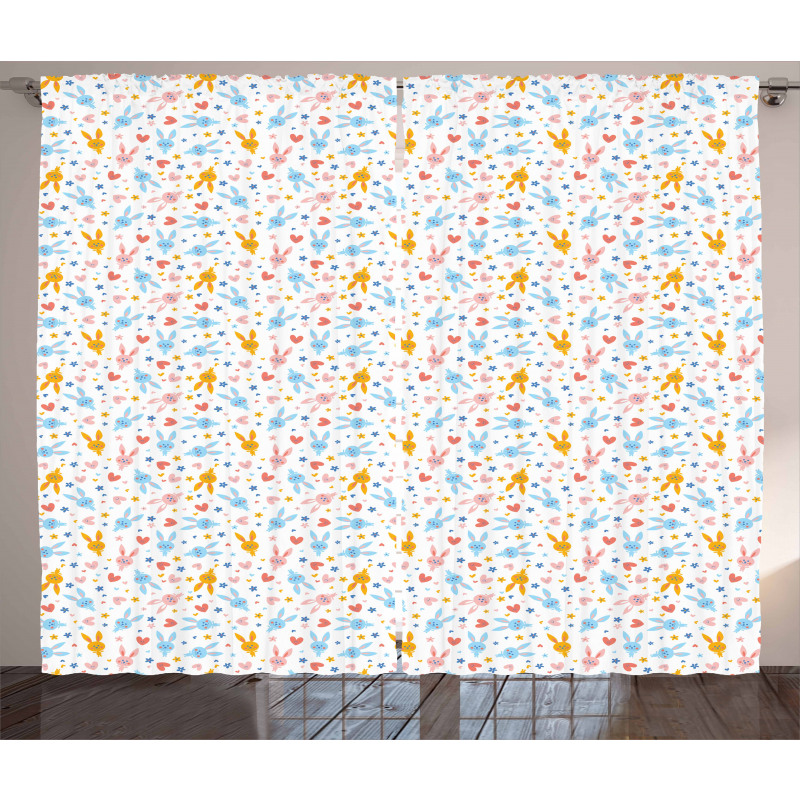 Baby Bunnies Flowers Curtain