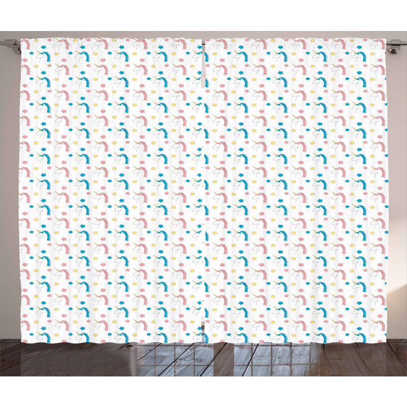 Colorful Unicorns Stars Curtain