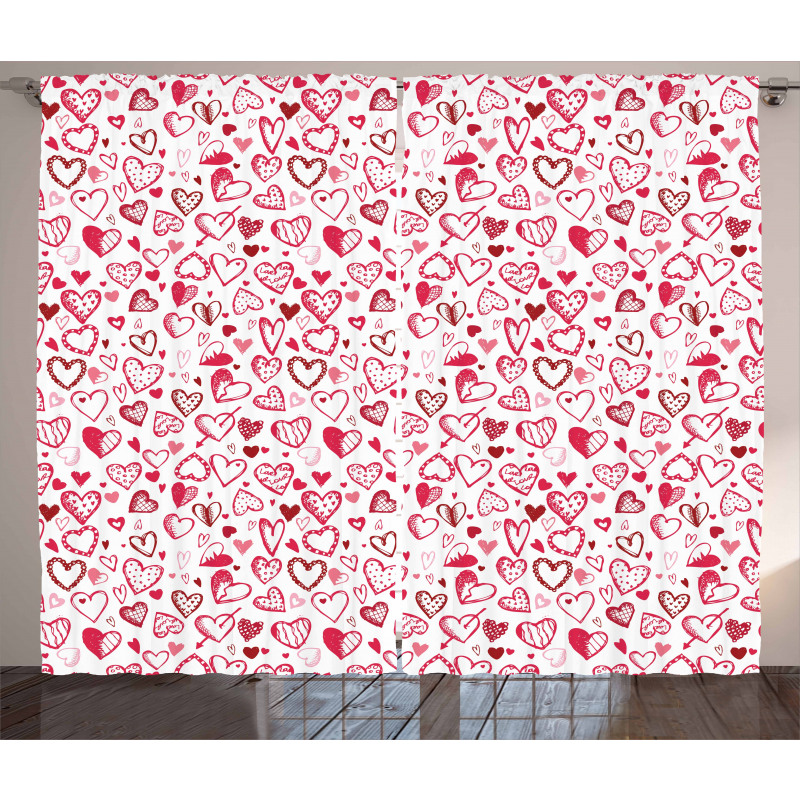 Sketch Style Hearts Curtain
