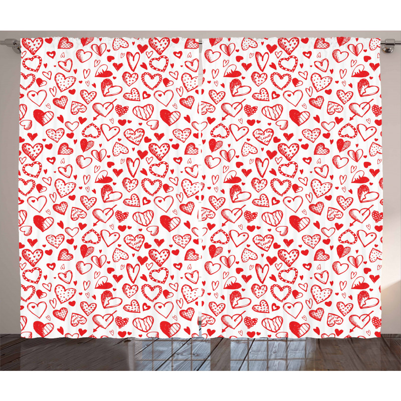 Red and White Sketch Curtain