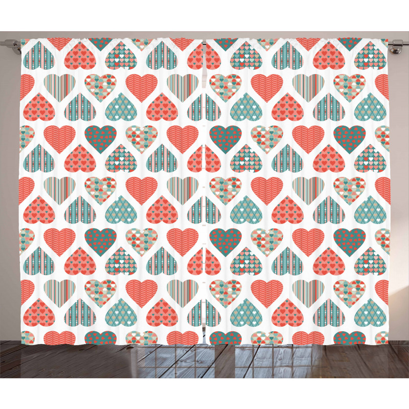 Retro Hearts Pattern Curtain