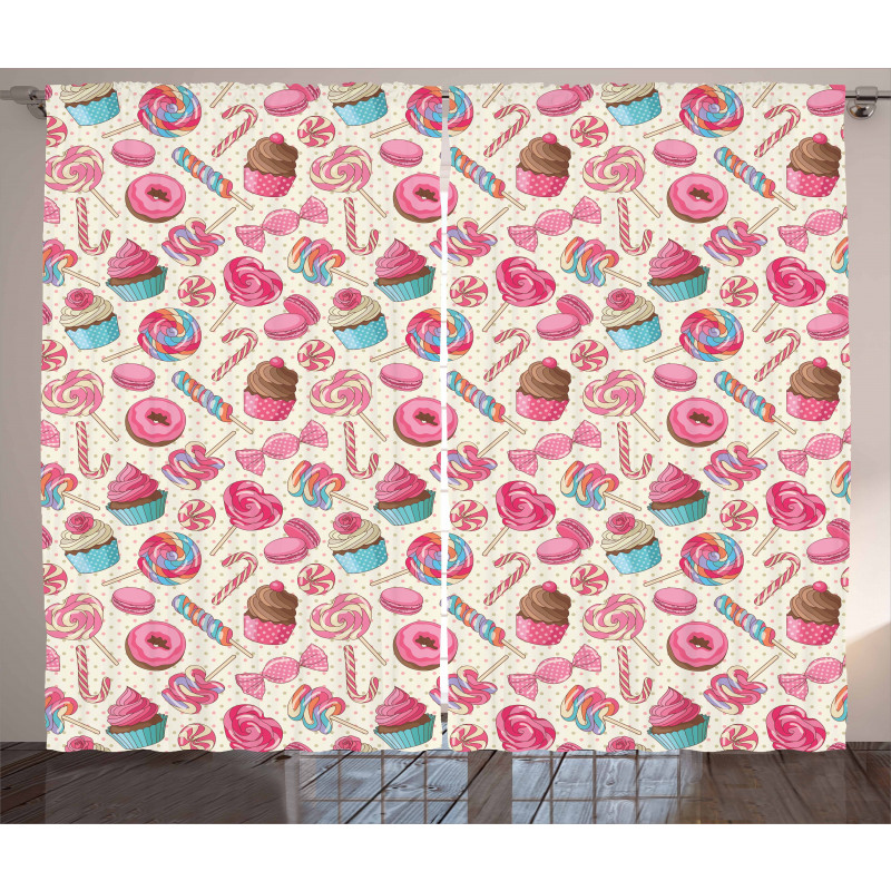 Yummy Food on Dots Curtain