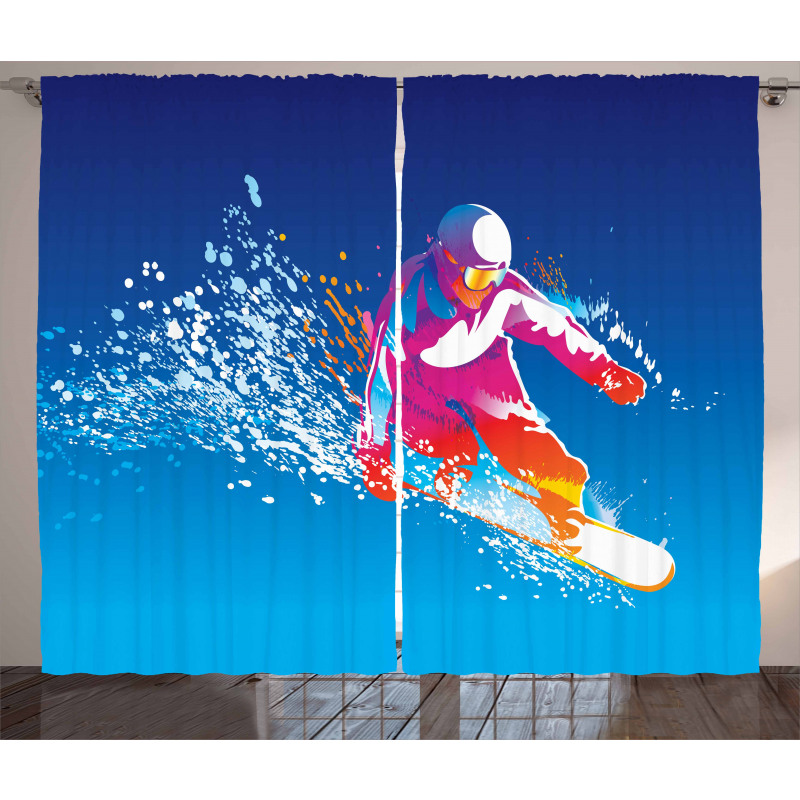 Colorful Snowboarding Man Curtain