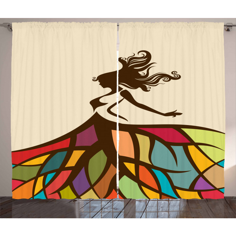 Woman Colorful Skirt Art Curtain