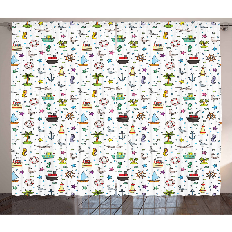 Nautical Cartoon Elements Curtain