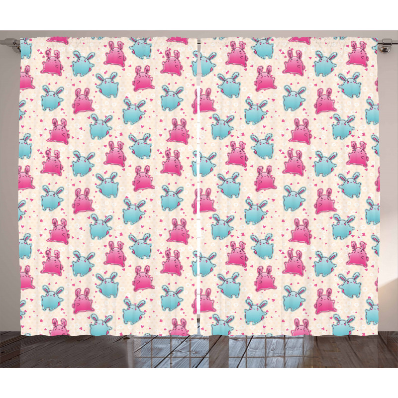 Fun Kids Cartoon Hearts Curtain