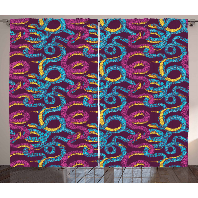 Hand Drawn Art Snakes Curtain