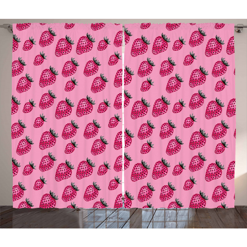 Pop Art Style Strawberry Curtain