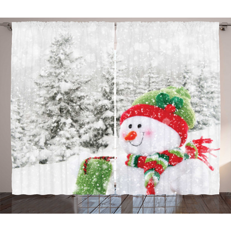 Snowy Woodland Holiday Curtain