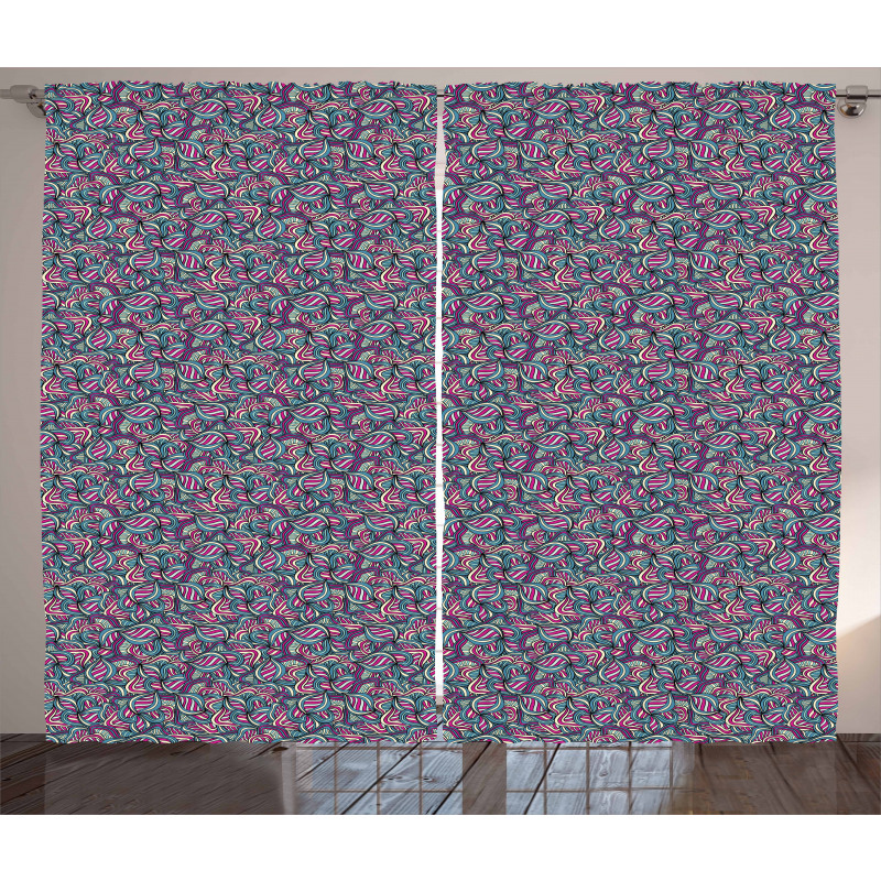 Ornamental Wavy Lines Curtain