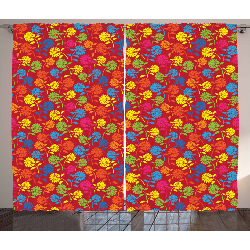 Colorful Blooming Daisy Curtain