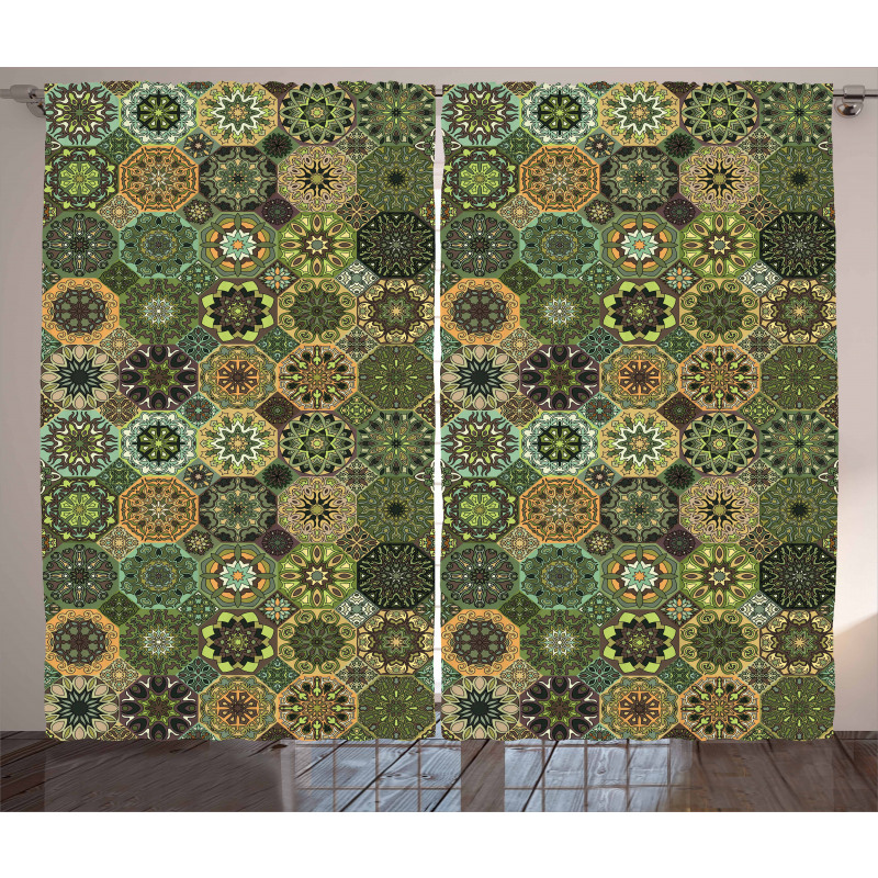 Oriental Floral Octagon Curtain