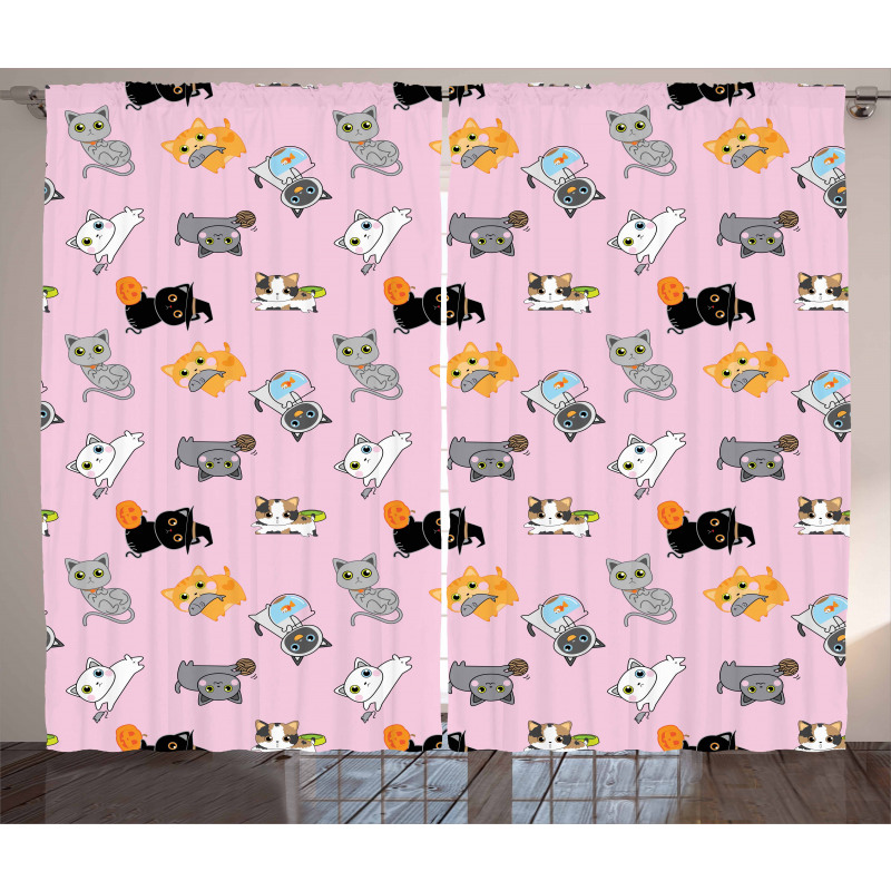 Colorful Baby Kittens Curtain