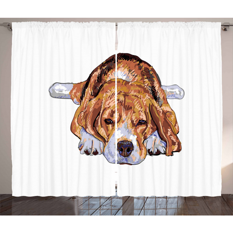 Old Dog Resting Sketch Curtain