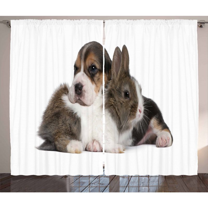 Rabbit Puppy Pet Friends Curtain