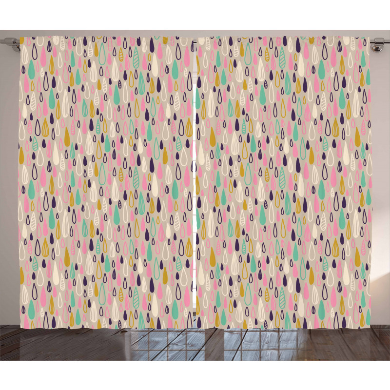 Hand Drawn Raindrops Motif Curtain