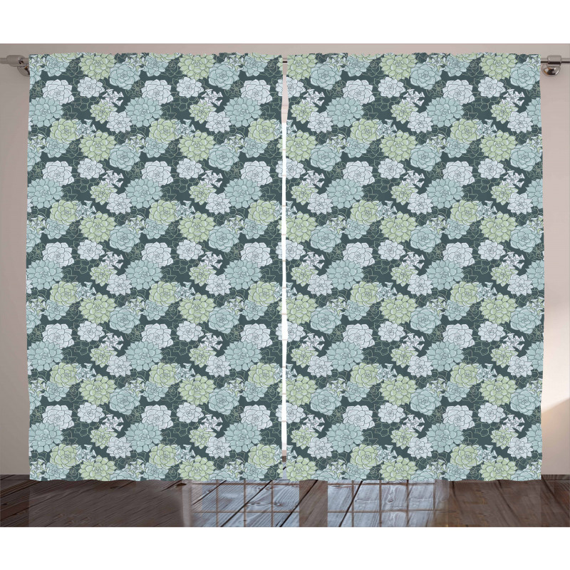 Green Cactus Flowers Curtain