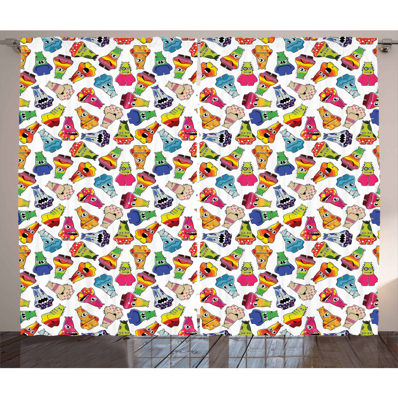 Playful Friendly Monsters Curtain