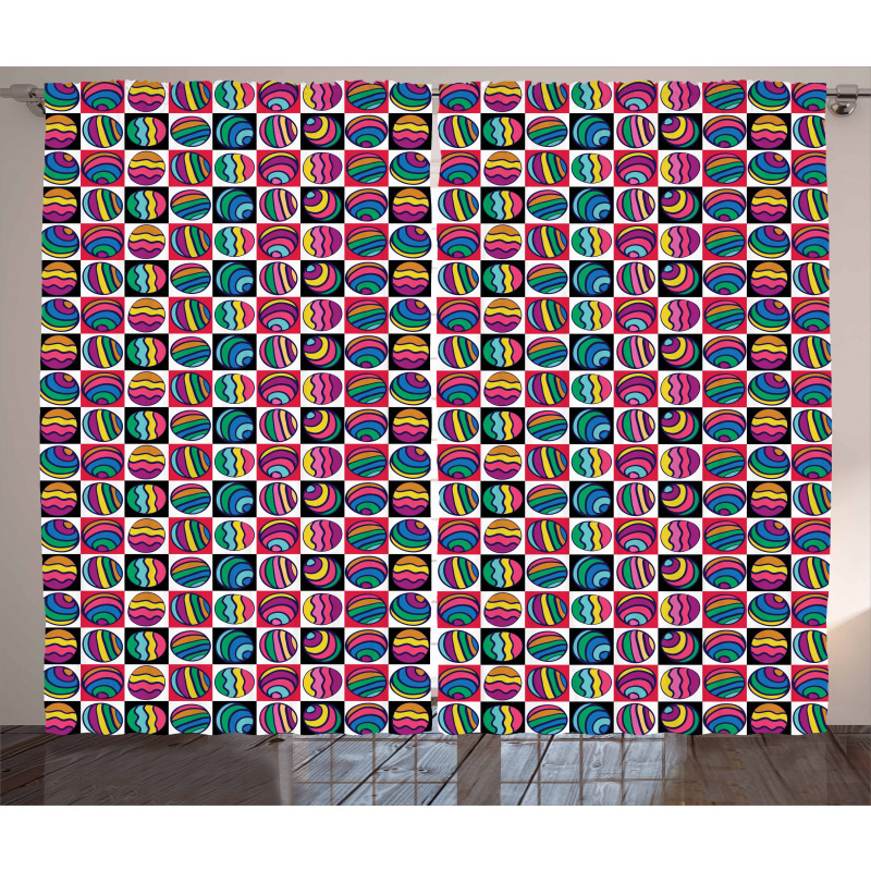 Checkered Doodle Eggs Curtain
