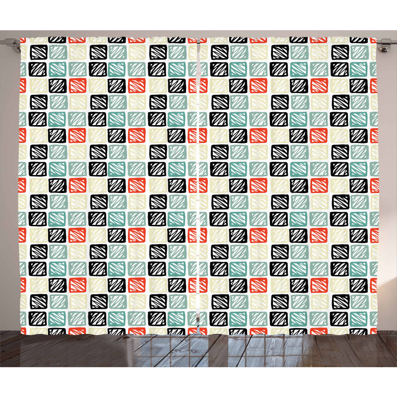 Grid Style Squares Zigzag Curtain