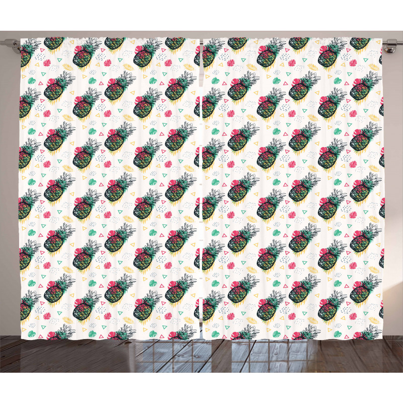 Sketch Style Fruits Curtain