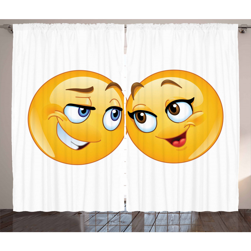 Loving Emoticon Couple Curtain