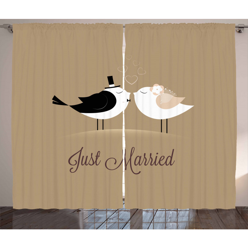 Just Married Birds Kiss Curtain