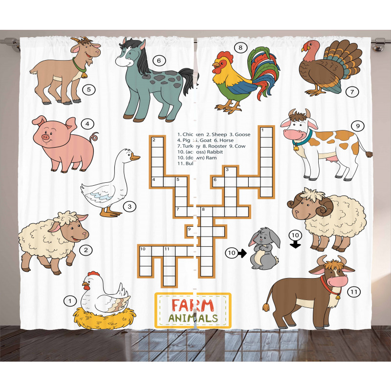 Crossword Farm Animal Curtain