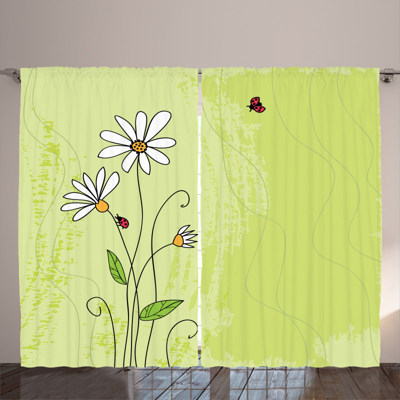 Chamomile Ladybugs Art Curtain
