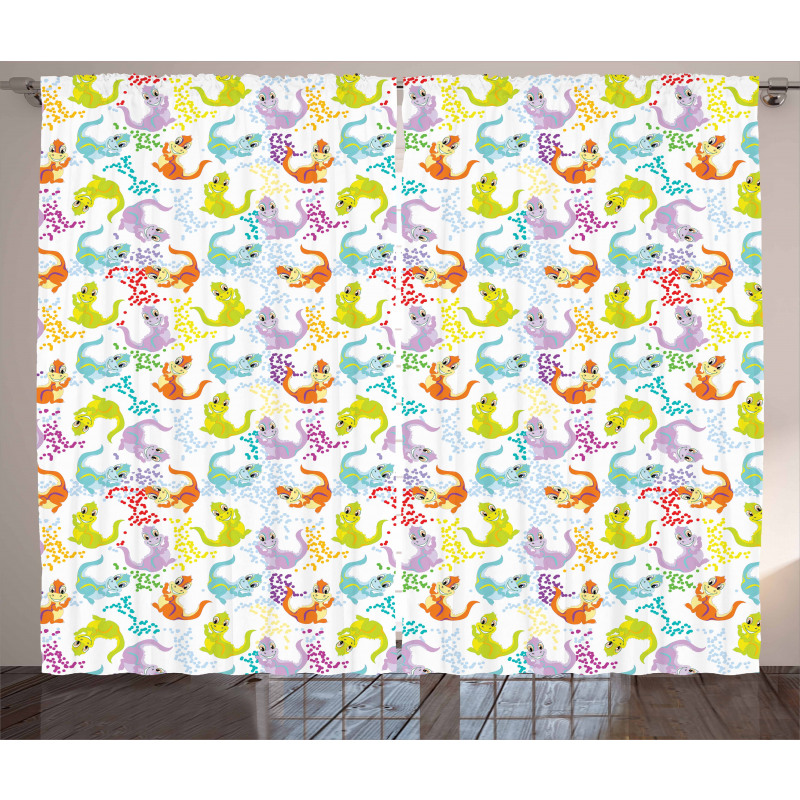 Friendly Cartoon Dragons Curtain