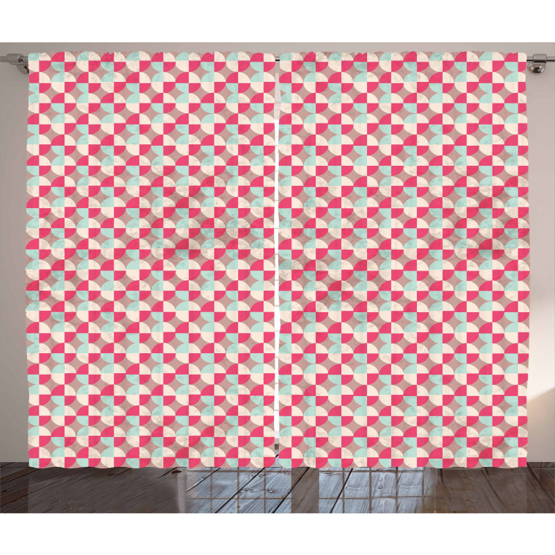 Retro Tile of Circles Curtain