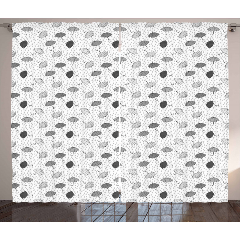 Greyscale Umbrellas Curtain