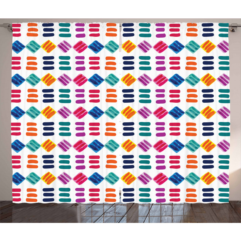 Watercolor Squares Lines Curtain