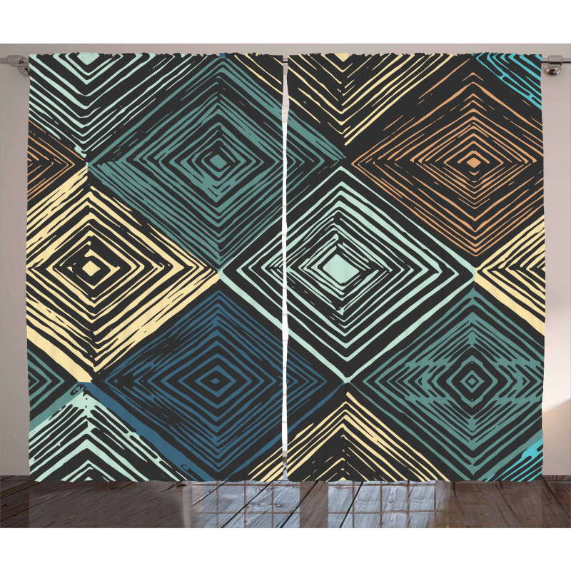 Retro Rhombus Pattern Curtain