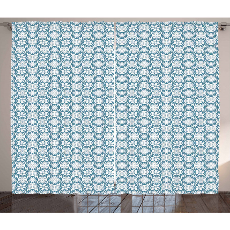 Blue Toned Curls Design Curtain