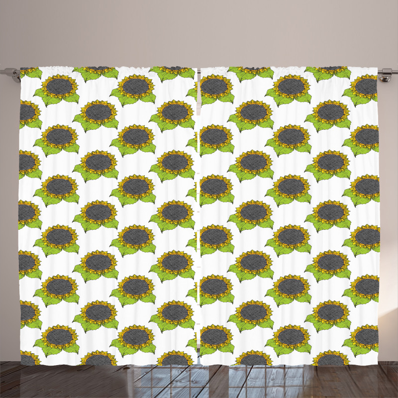 Spring Sunflower Sketch Curtain